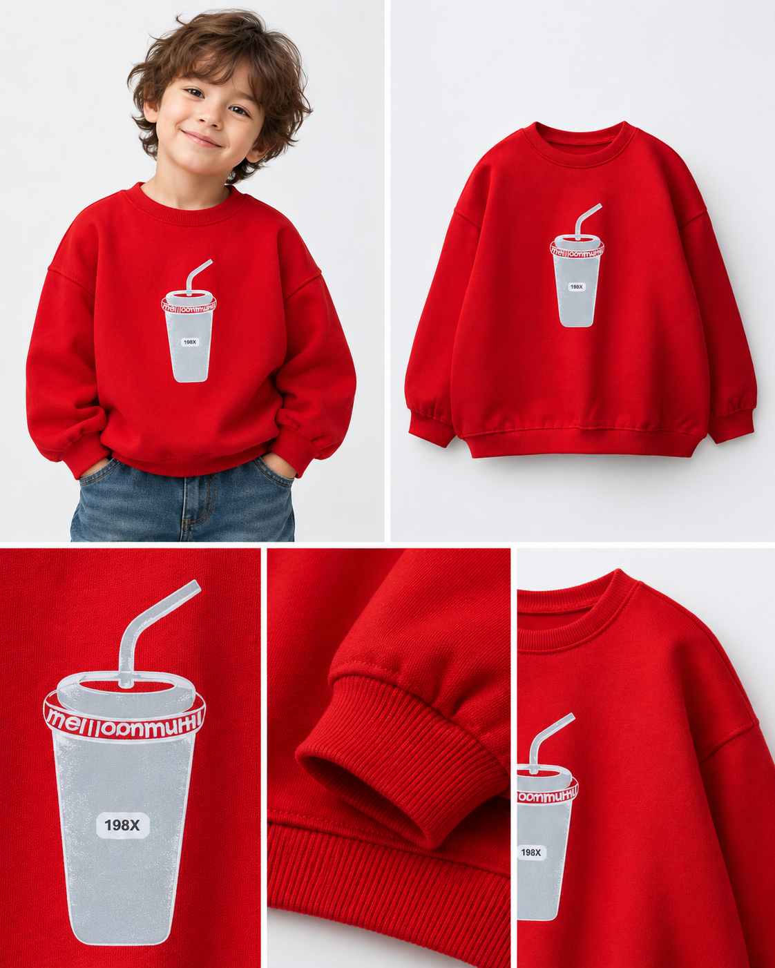 Baskı Detaylı Çocuk Sweatshirt Kırmızı