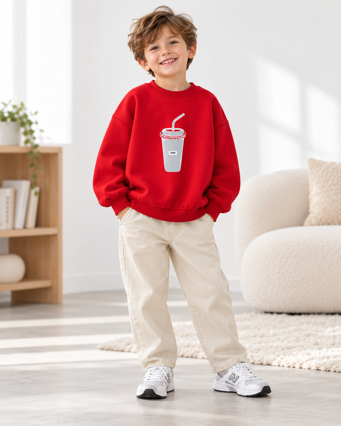 Baskı Detaylı Çocuk Sweatshirt Kırmızı