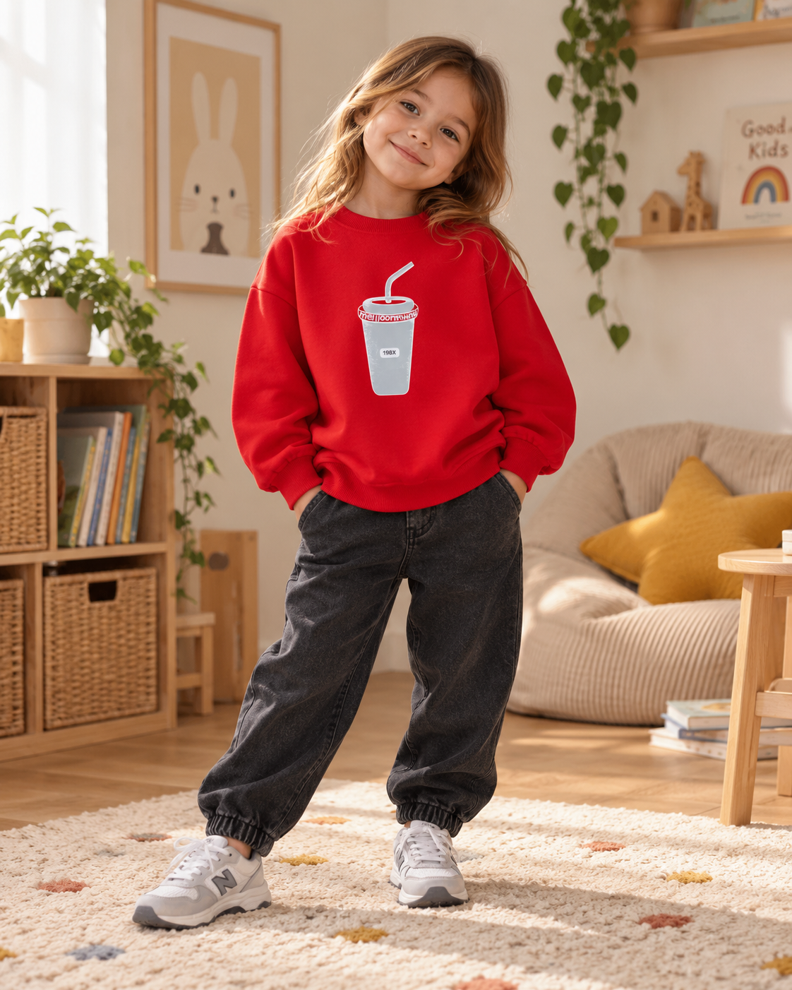Baskı Detaylı Çocuk Sweatshirt Kırmızı