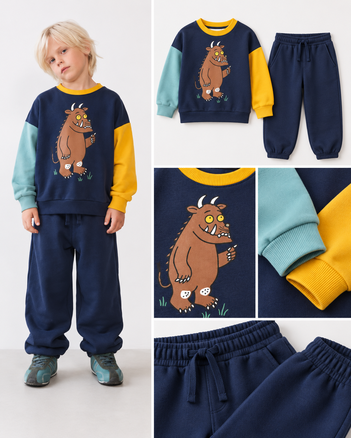 Erkek Çocuk Baskılı Sweatshirt Eşofman Takımı Pamuklu